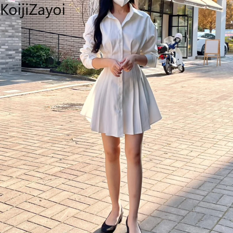

Женское Плиссированное Платье-рубашка Koijizayoi, однотонное платье-трапеция с длинными рукавами и отложным воротником, весна 2022