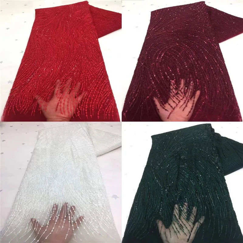

2021 green African Lace Fabric Latest Sequin Lace Fabric French Tulle Lace Fabric High Quality Lace for Wedding Dress white