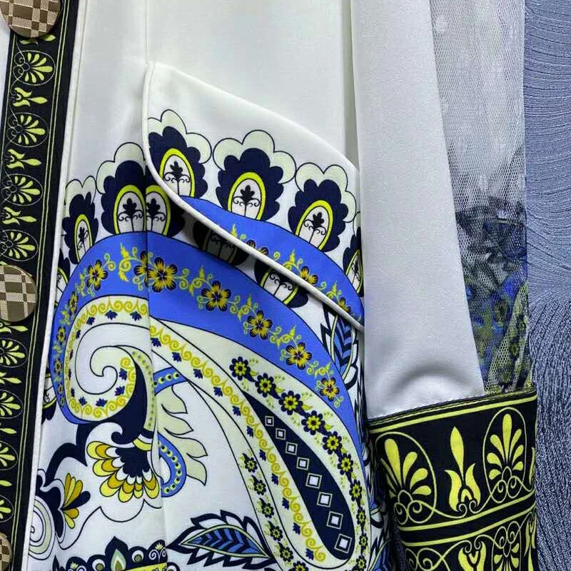 

SEQINYY Vintage Print Trech Coat Flower Art 2020 Spring Autumn New Fashion Design Women Runway White Long Top Loose