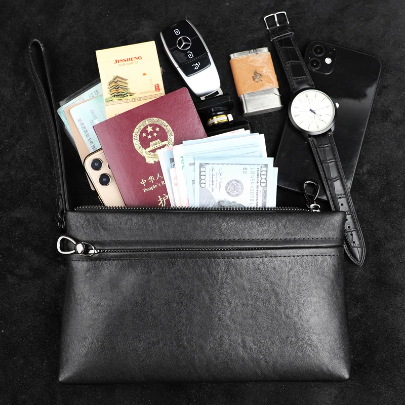 Vintage Genuine Leather Men's Clutch Bag Large Capacity Card Slot Phone Holder Pouch Long Wallets Business Handbag Hand Bag