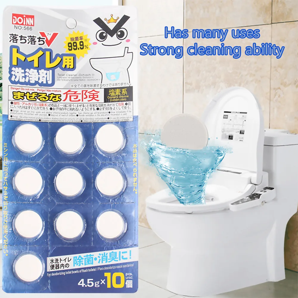 

10 Pcs Automatic Bleach Toilet Bowl Tank Cleaner Blue Tablets Flush Cleaner