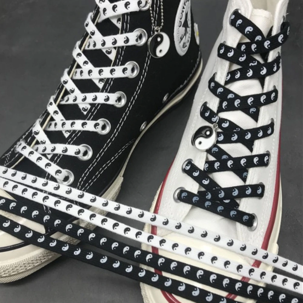 

2pcs Flat Black And White Tai Chi Laces Canvas Shoes Special Shoelaces White Shoes Shoelaces Unisex Shoelaces Accessories