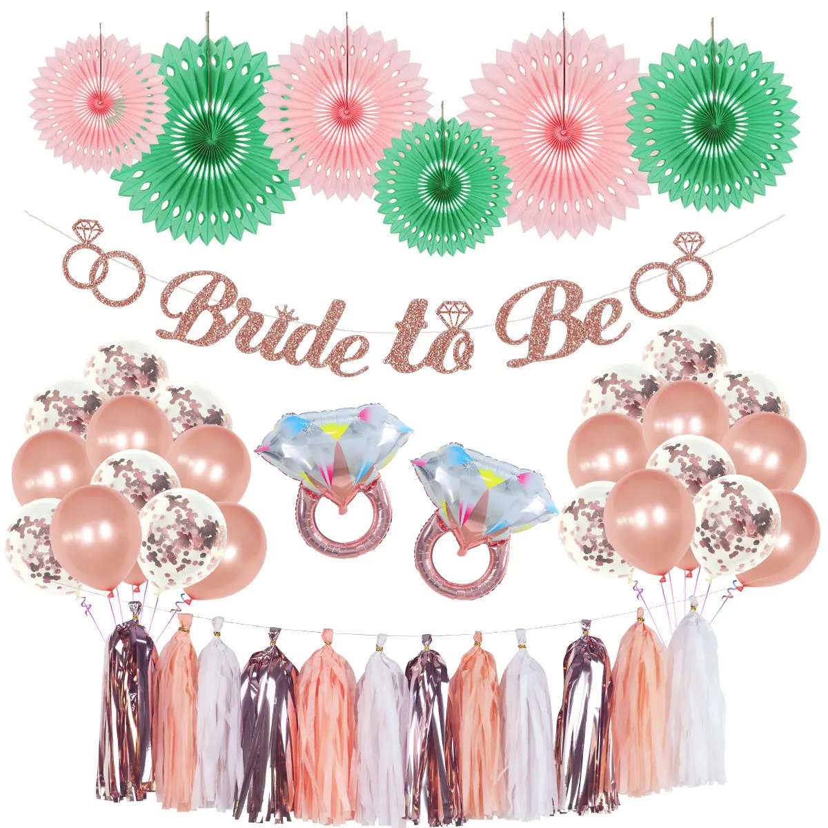 

Wedding Party Rose Gold Balloon Paper Fan Decoration Set Party Decoration Supplies