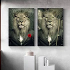 Абстракция плакат со львом мафия курит в костюме играть в снукер Картина на холсте Mr Lion изображение животного на стене для декора гостиной