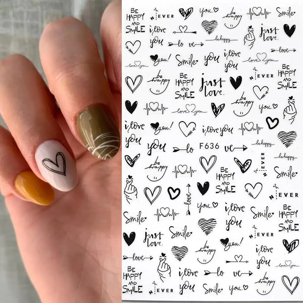 

1pcs 3D Black White Nail Art Stickers Love Heart Abstract Geometric Animal Leaf Flower Design Nail Decal Manicure Decorations