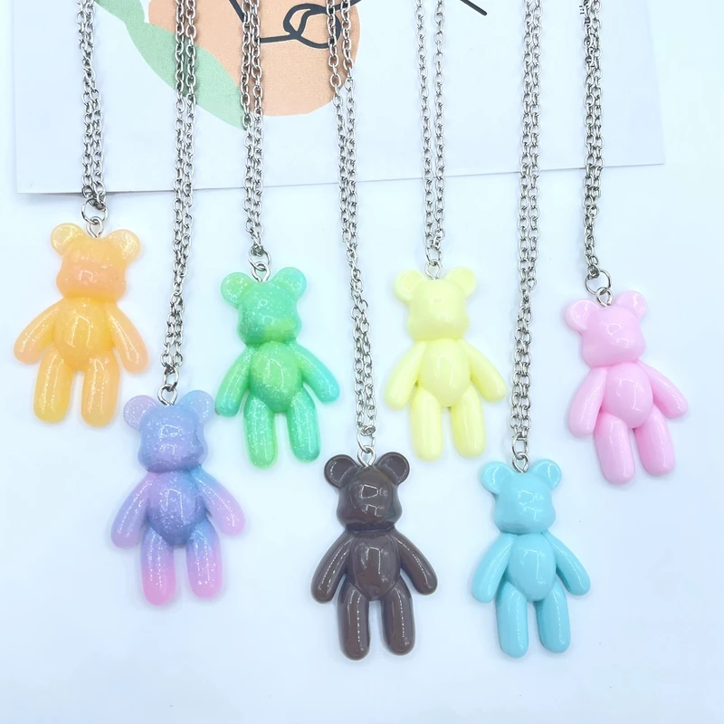 Новая мода 7 цветов милый медведь кулон ожерелье детский подарок на день рождения