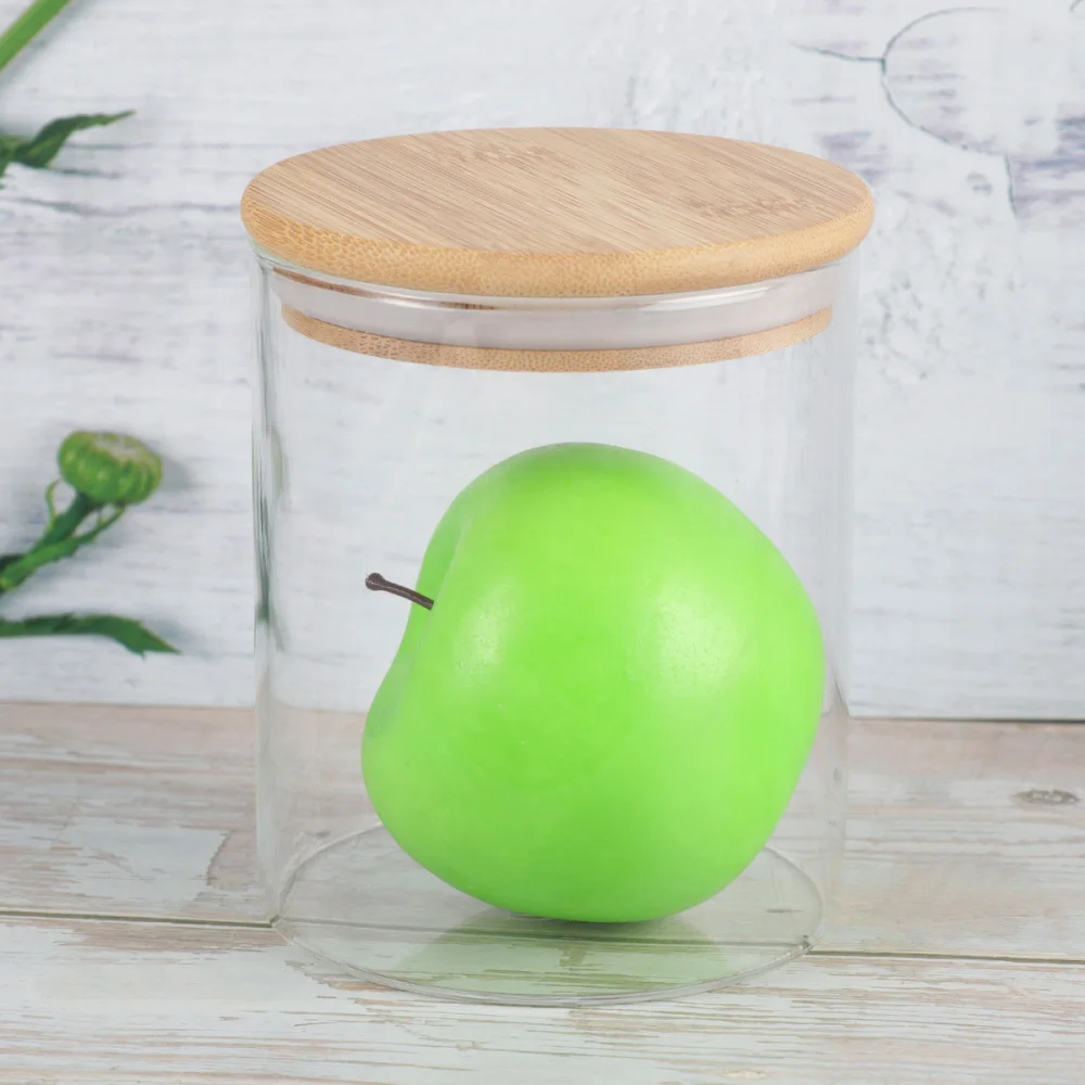 Герметичная стеклянная банка с бамбуковой деревянной крышкой контейнер для