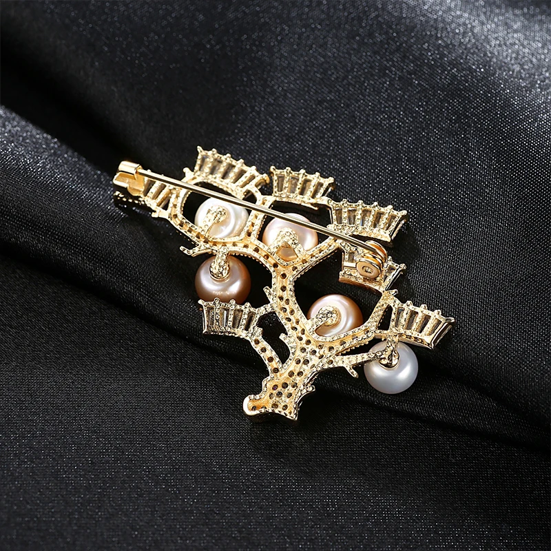 Женская серебряная брошь AGLOVER в форме дерева с жемчугом из серебра 925 пробы