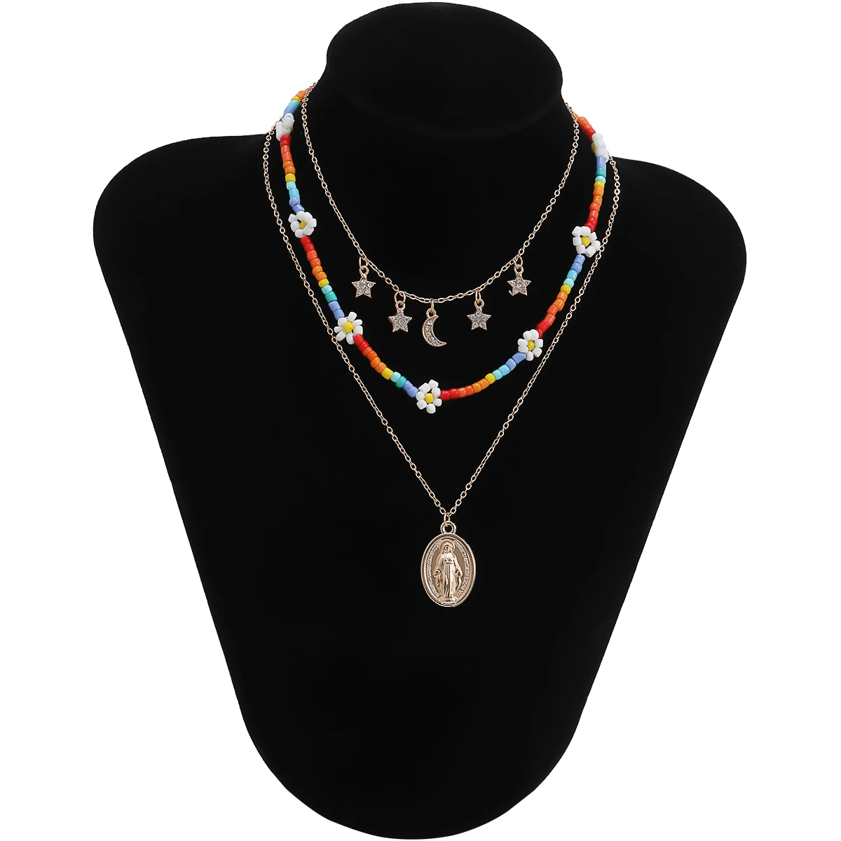 

KunJoe Fashion Bohemian Gold Color Star Moon Choker Necklace For Women Round Metal Pendant Necklace Rhinestone Hip Hop Jewelr