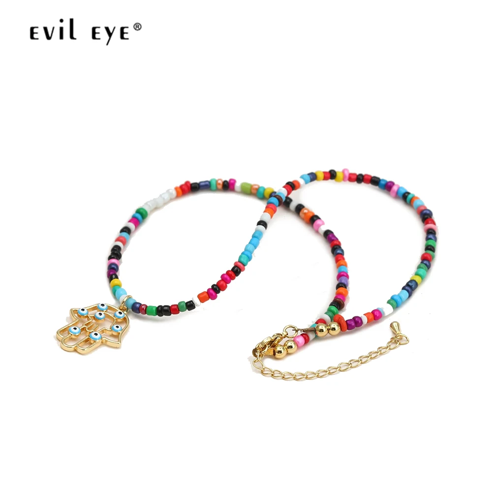 

Ожерелье с подвеской в виде руки хамсы от сглаза Фатимы, разноцветное ожерелье из бусин Турецкий Дурной глаз для женщин и мужчин, модные юве...