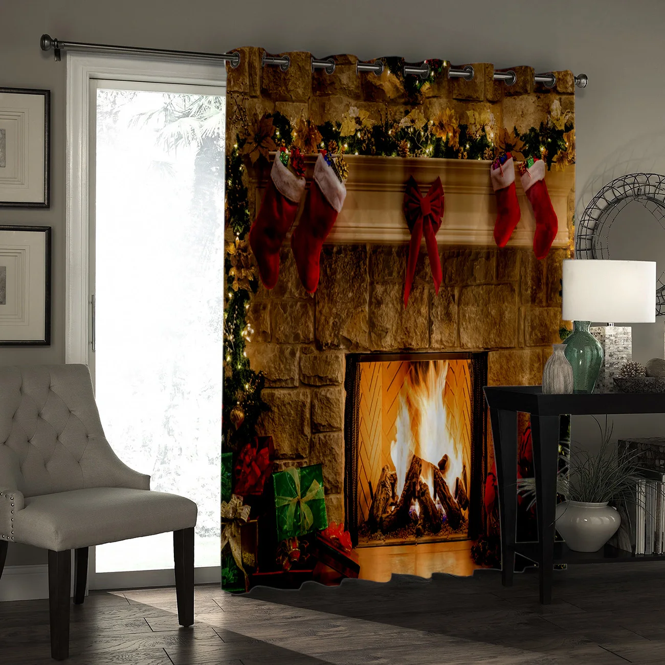 Рождественские шторы для окон камина занавески гостиной ванной кухни уличное