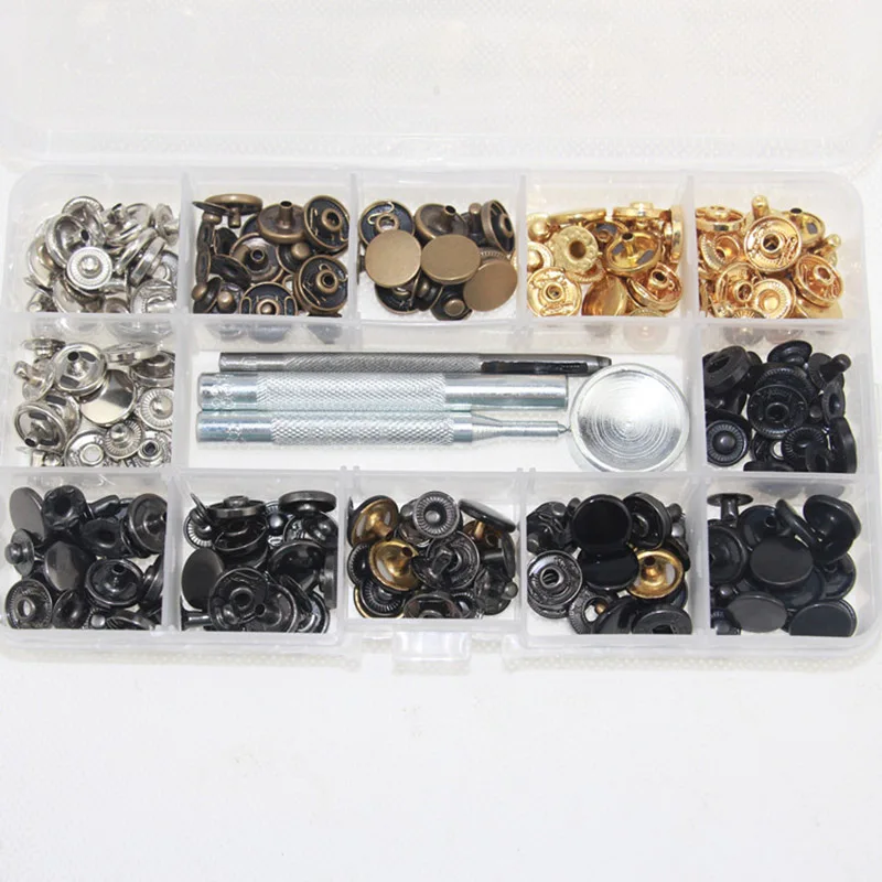 

633# Metal snap buttons 6 color 1.2CM installation tool set down jacket buckle high-grade metal pure copper buttons total 60 lot