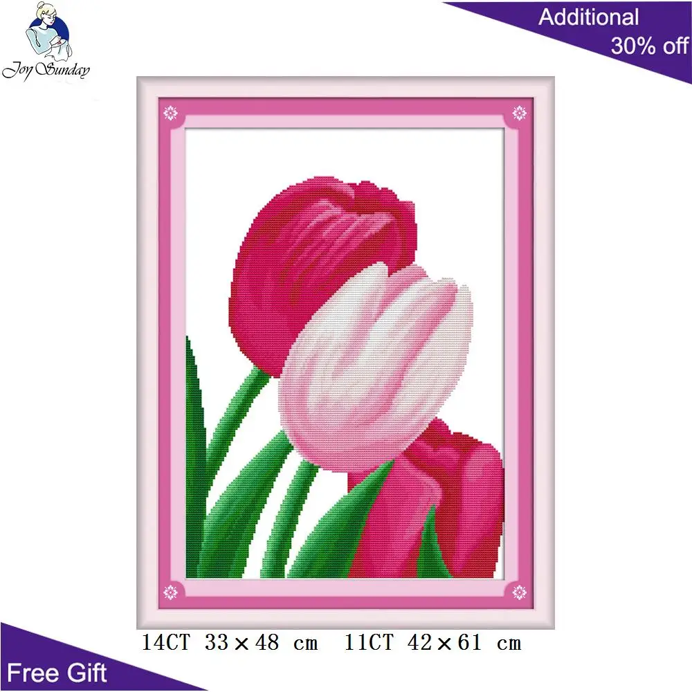 Joy Sunday Розовый тюльпан вышивка наборы H021 (1) (2) (3) 14CT 11CT Счетный и штампованный