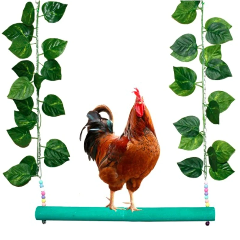 

Large Chicken Swing Toy for Hens Wood Swing with Thick Bar and Artificial Leaves Large Bird Parrot Training Stand Toys