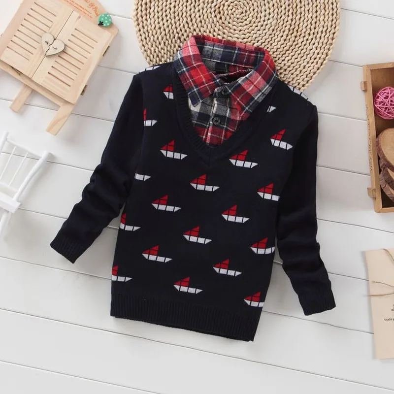 Детский свитер для мальчиков Осень зима 2019 Трикотажная хлопковая одежда малышей