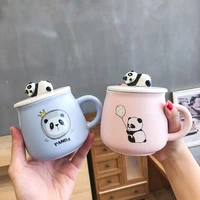 with cover spoon office couple mug korean style three dimensional cartoon cute panda creative porcelain cup coffee cup
