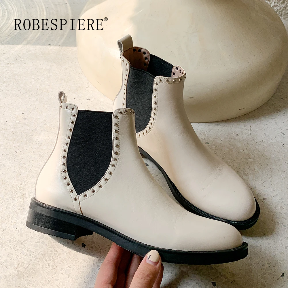 ROBESPIERE/женские ботинки из натуральной кожи зимние теплые Челси Новые ботильоны с