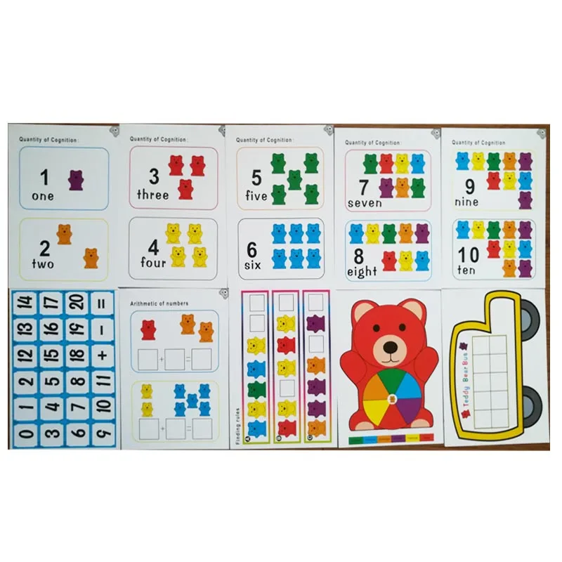 60pcs/set colorful Counting Bears Montessori Matching Game playing and Learning Cards Educational Color Sorting Toys For Baby
