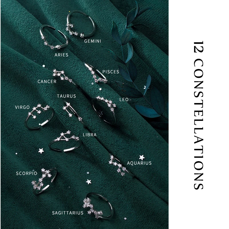 Colusiwei 12 созвездий палец кольца 925 стерлингового серебра Ослепительная звезда