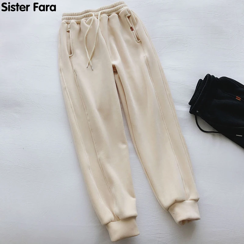 

Sister Fara New Winter Thick Pants Corduroy Woman's Joggers High Waist Thicken Straight Casual Woman Loose Pocket Sport Trousers