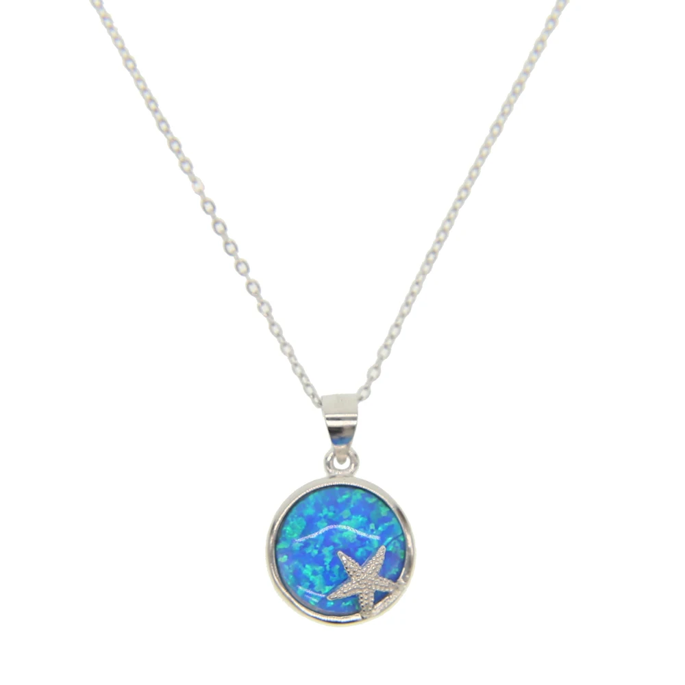 Latest summer beach sea star necklace pendant 100% 925 sterling silver fine jewelry blue fire opal Gem | Украшения и аксессуары