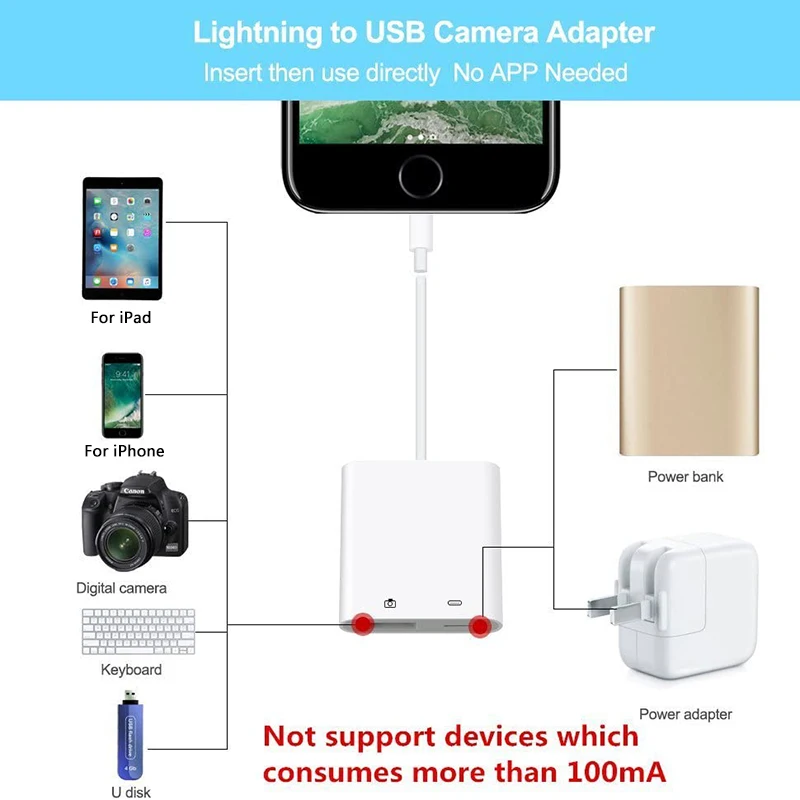 Адаптер для камеры Lighting-USB 3 iPad iPhone USB флэш-накопитель U диск SD кардридер Мышь