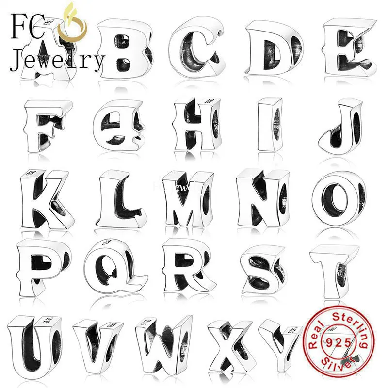 

FC ювелирные изделия подходят оригинальные шармы браслет ожерелье 925 Стерлинговое Серебро A-Z Алфавит буквы бусины для изготовления женщин ...