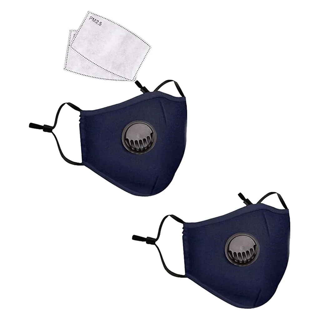 2pcs Unisex Cotton Face Mask Respirator Washable Reusable Mouth Masks + 2Pcs Activated Carbon Filter PM2.5 mask for Men Women#15 |