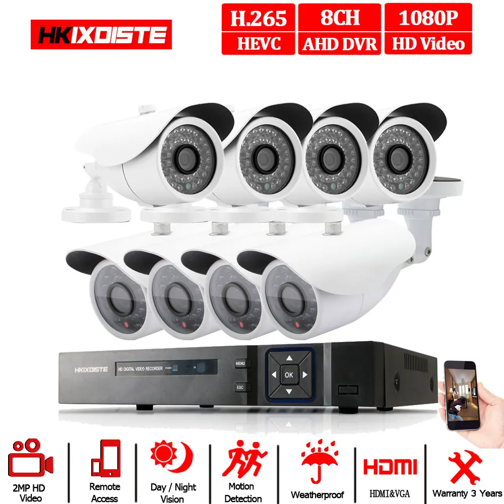 8CH 1080P HDMI DVR 1080P HD Крытая наружная камера безопасности система SONY 8-канальный CCTV DVR комплект 8 шт AHD камера набор с 2 ТБ HDD - Цвет: Белый