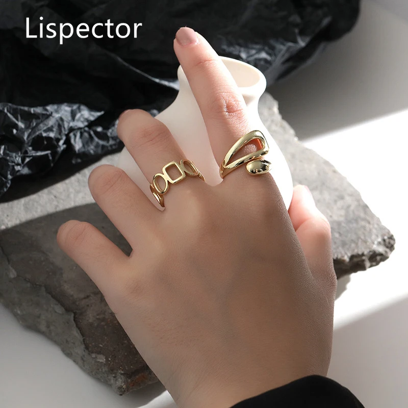 

Lispector 925 Sterling Silver Korean Hollow Glossy Rings for Men Elegant Geometric Ring Minimalist Exaggerated Unisex Jewelry