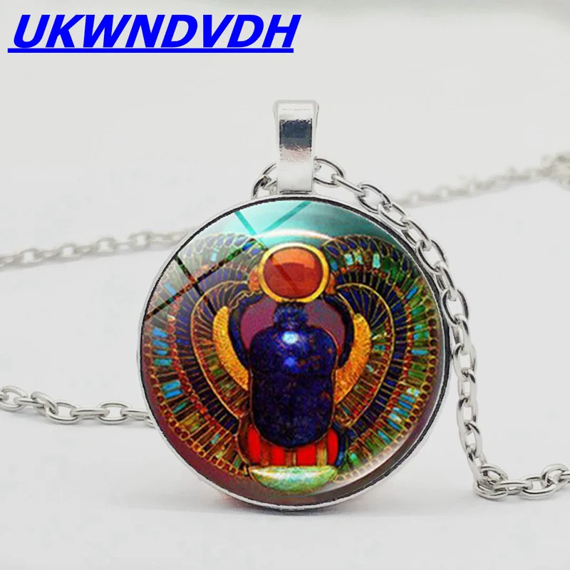 

Egyptian scarab bevel glass creative popular glass necklace retro fashion men and women necklace