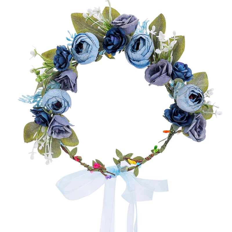 

Navy blue flower crown Pale blue headband Wedding hair wreath Bridal headpiece