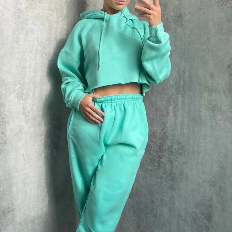 

Women Elegant Solid Sets For Women Warm Hoodie Sweatshirts And Long Pant Fashion Two Piece Sets Ladies