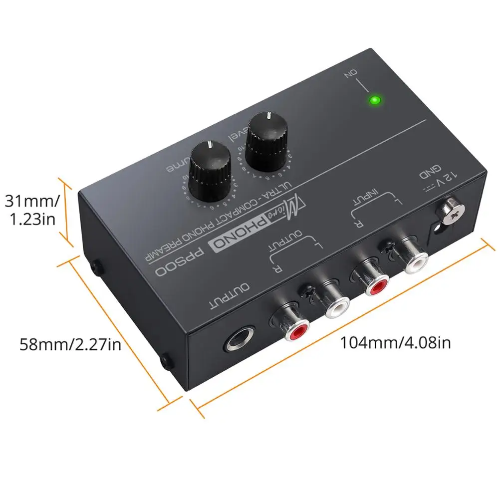 

LiNKFOR PP500 Phono Preamp Preamplifier Ultra-compact phono preamplifier RCA In & Out 1/4" TRS Out With Level & Power Adapter