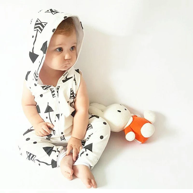 

0-24T Newborn Infant Baby Boy Girl Romper Hooded arrows Jumpsuit cute Outfit Sleeveless Infant Children Clothing