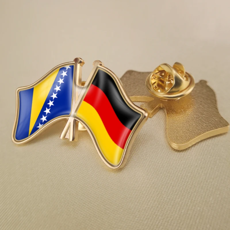 

Bosnia and Herzegovina and Germany Crossed Double Friendship Flags Lapel Pins Brooch Badges
