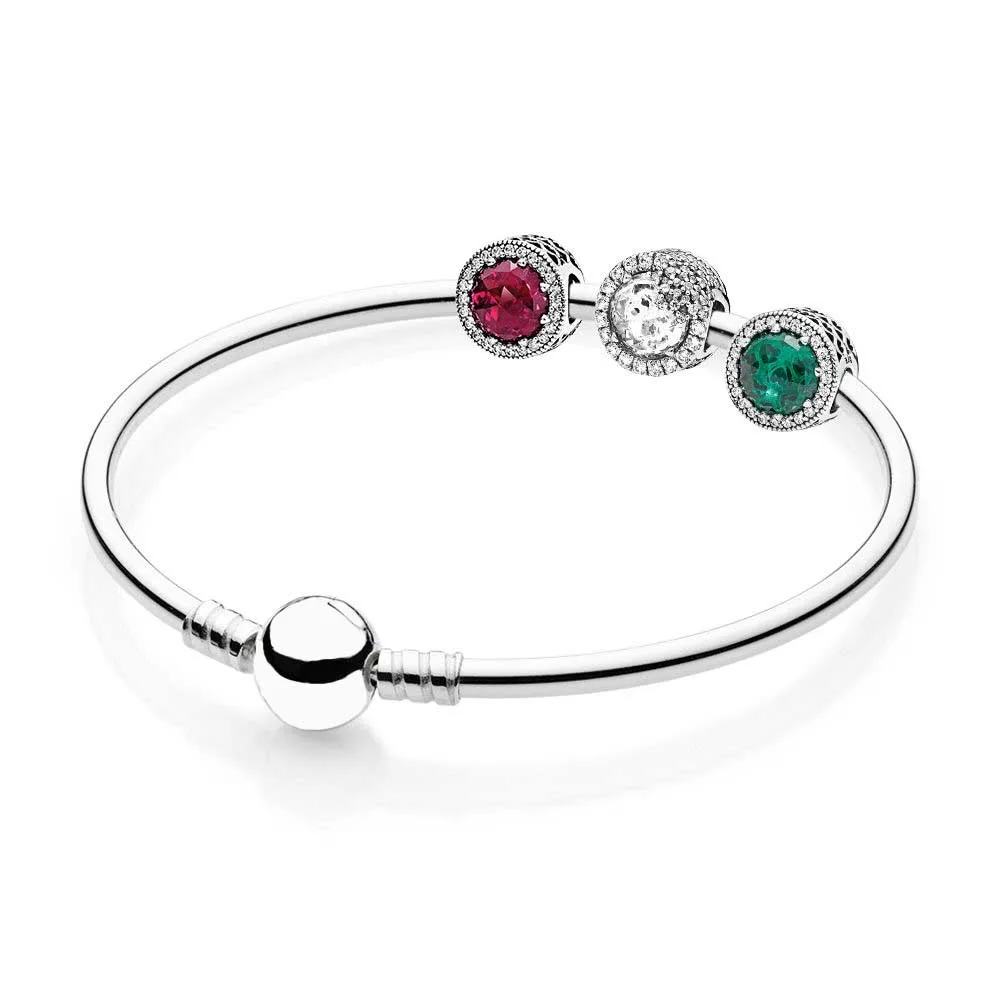 

NEW 925 Sterling silver Radiant Snowflake Bangle Set Clear CZ fit DIY Original charm Bracelets jewelry gift A set of prices