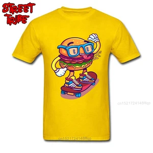 Футболка мужская с принтом бургеров, забавная тенниска под заказ, майка в стиле хип-хоп, одежда для скейтборда, цвет желтый, на лето