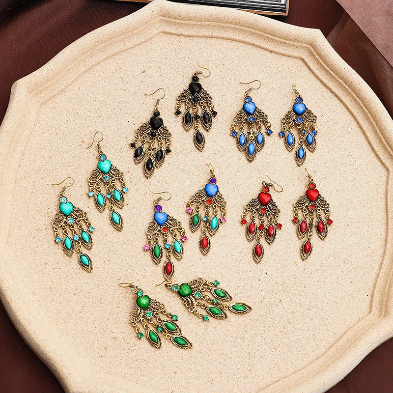 

Tassel Crystal Earrings For Women Ethnic Style Boho Jewelry Vintage Long Drop Earrings Bohemia Female Gift