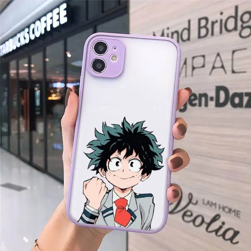 

Anime My hero academia Phone Cases Matte transparent For Purple iPhone 12 Mini 11 Pro XR XS Max 7 8 Plus X Back Cover