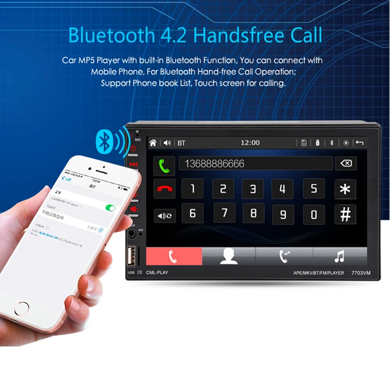 7 дюймов Аудио Видео плеер MP5 bluetooth автомагнитола для Android Gps 2 Din Автомобильный