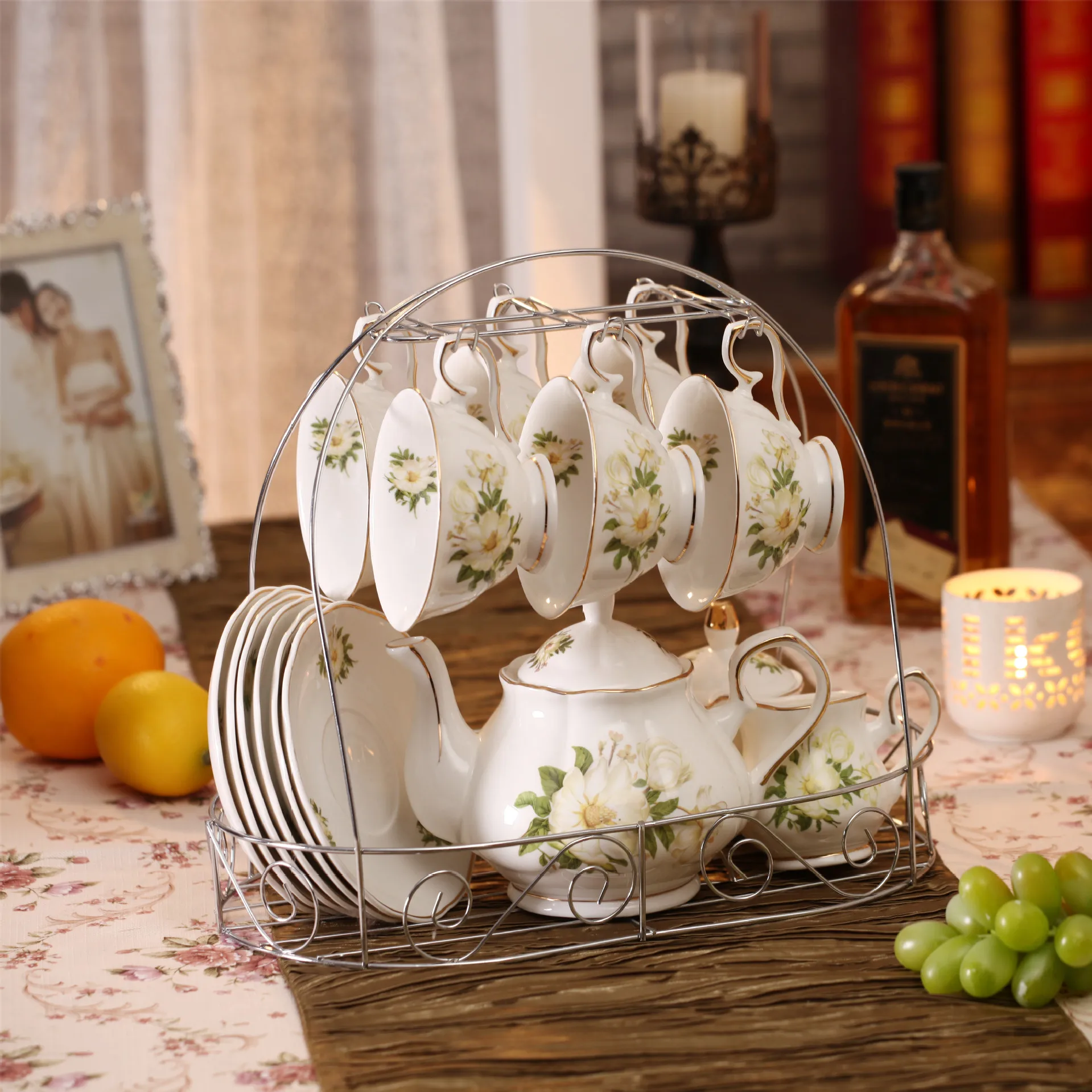 Первоклассный Европейский керамический набор для кофе чайный с металлическим