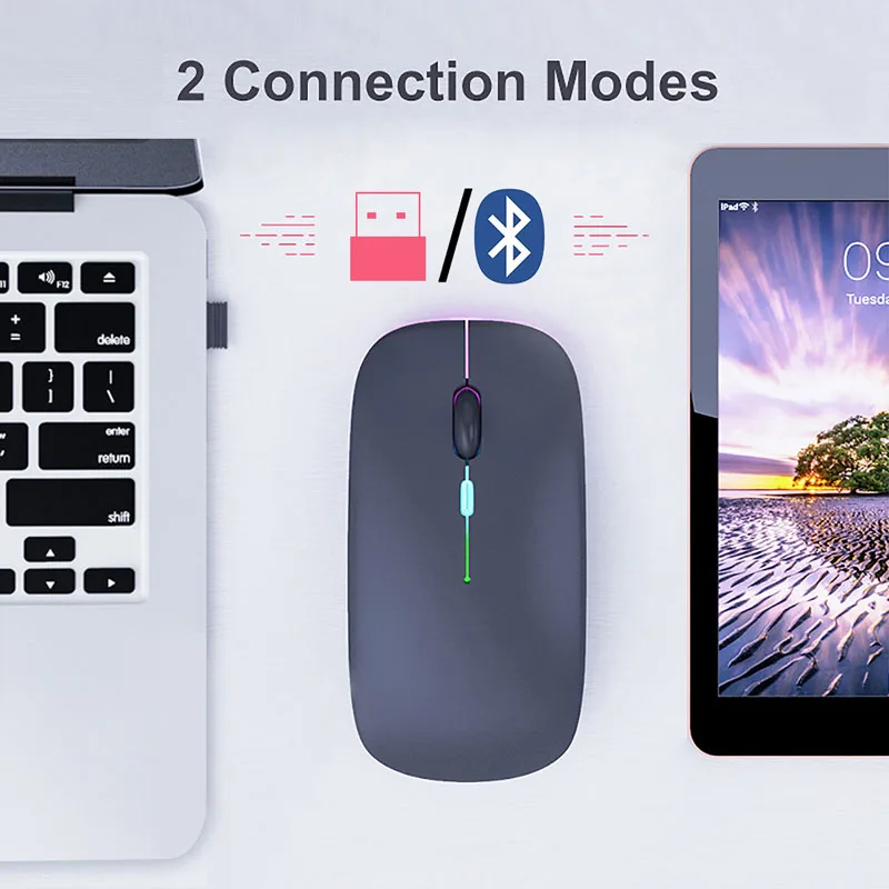 

RGB Wireless Bluetooth Mouse Rechargeable Computer Silent Mouse Receiver Luminous LED Backlit Ergonomic Gaming Mouses For Laptop