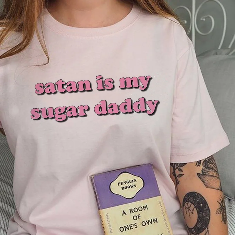 Yes daddy сатана это мой сахар Футболка папа Эстетическая одежда Kawaii Harajuku Женский Топ