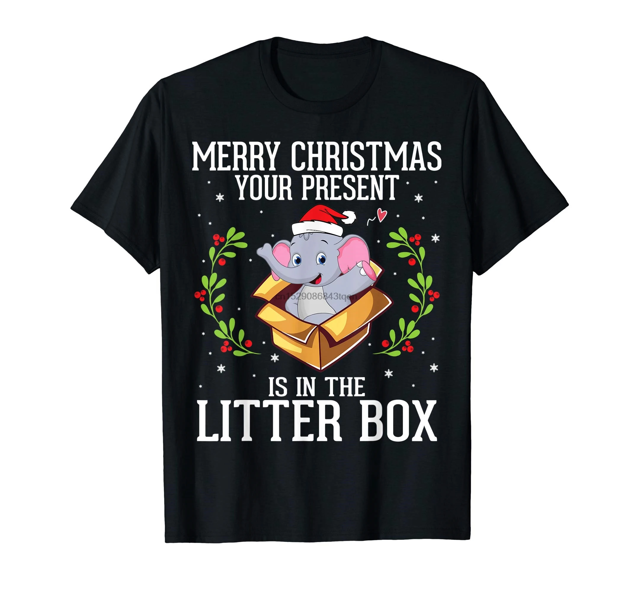 Футболка с надписью Little Box Merry Christmas Your A Elephant-Мужская футболка-черный подарок |