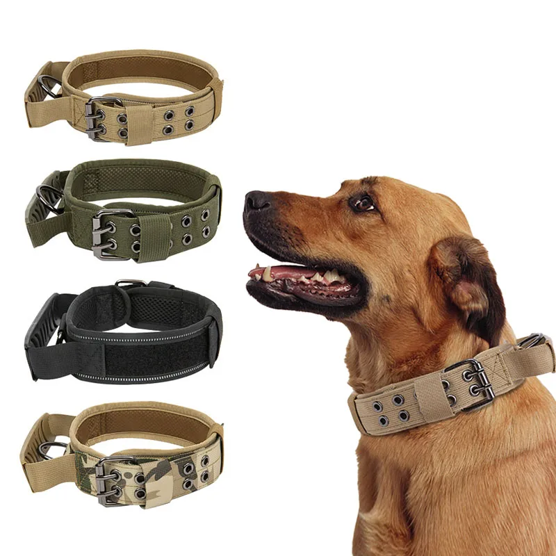 

Военный Тактический ошейник для собак среднего и большого размера, немецкий ошейник Шепард для прогулок, тренировочный двойной собачий оше...