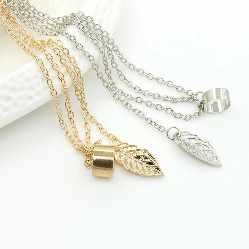 

Fashion Punk Style Woman Young Gift Leaf Chain Tassel Earrings, Metallic Gold Silver Color Jewelry Earrings Ear Clip Wholesale