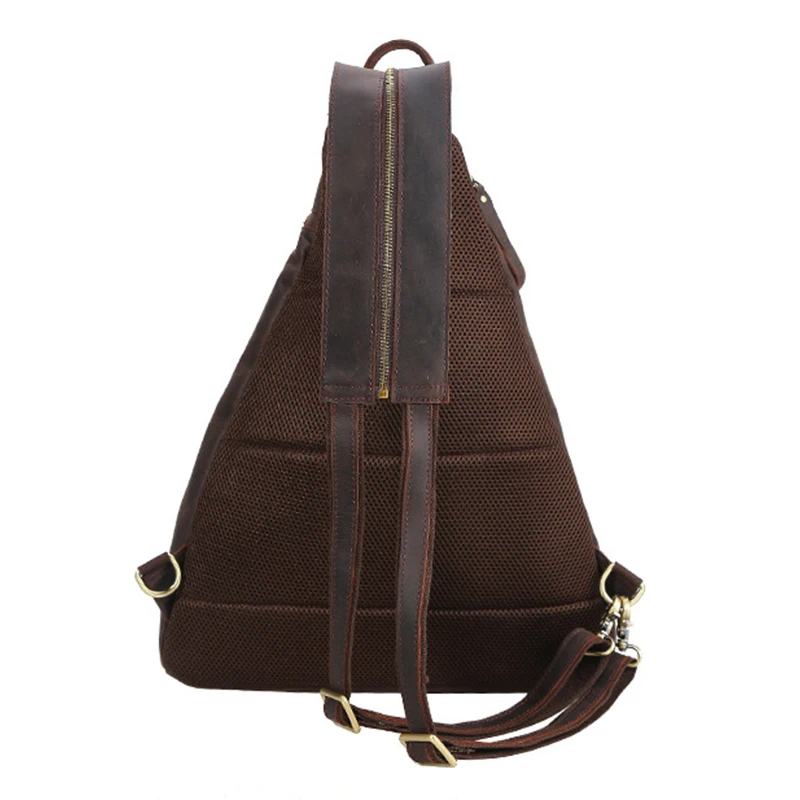 Кожаный рюкзак на одно плечо мужская нагрудная сумка большого размера с USB