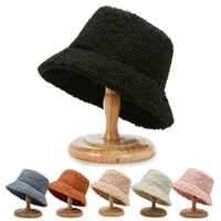new winter bucket hat for women fleece solid colors casual fisherman hats lady lamb outdoor warm panama flat brim caps female