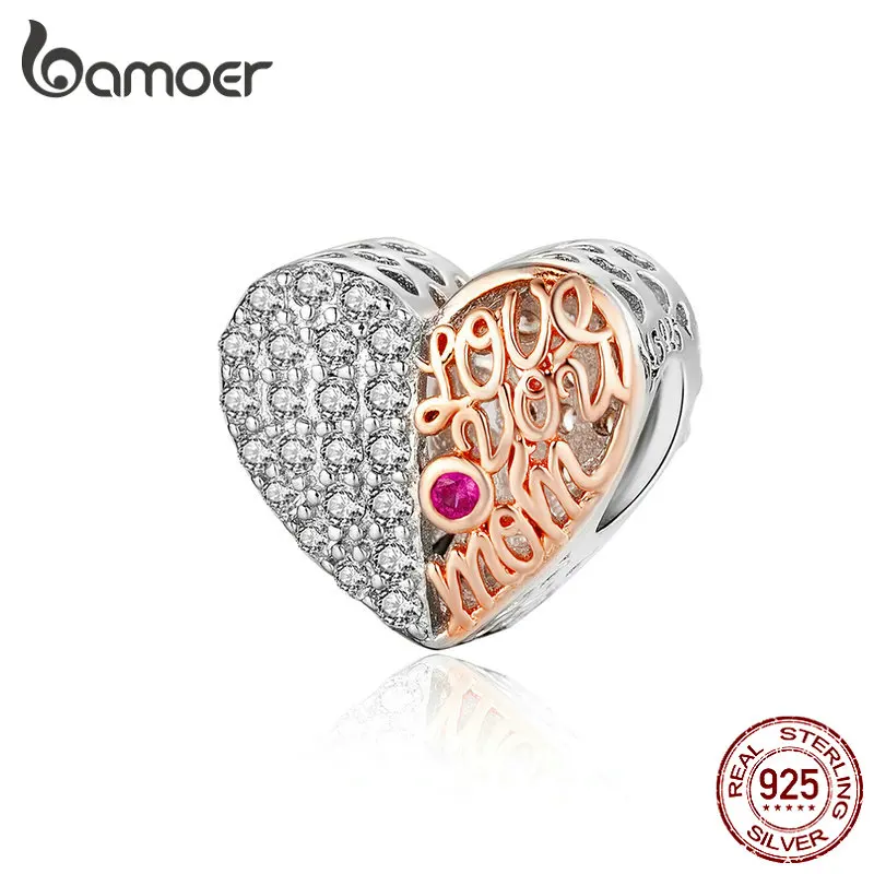 BAMOER Biocolor сердце-shape форме, благодаря чему создается ощущение невесомости с бусины для серебряный браслет 925 пробы серебро, мама Сердце Ажурное с металическими бусинками SCC1173